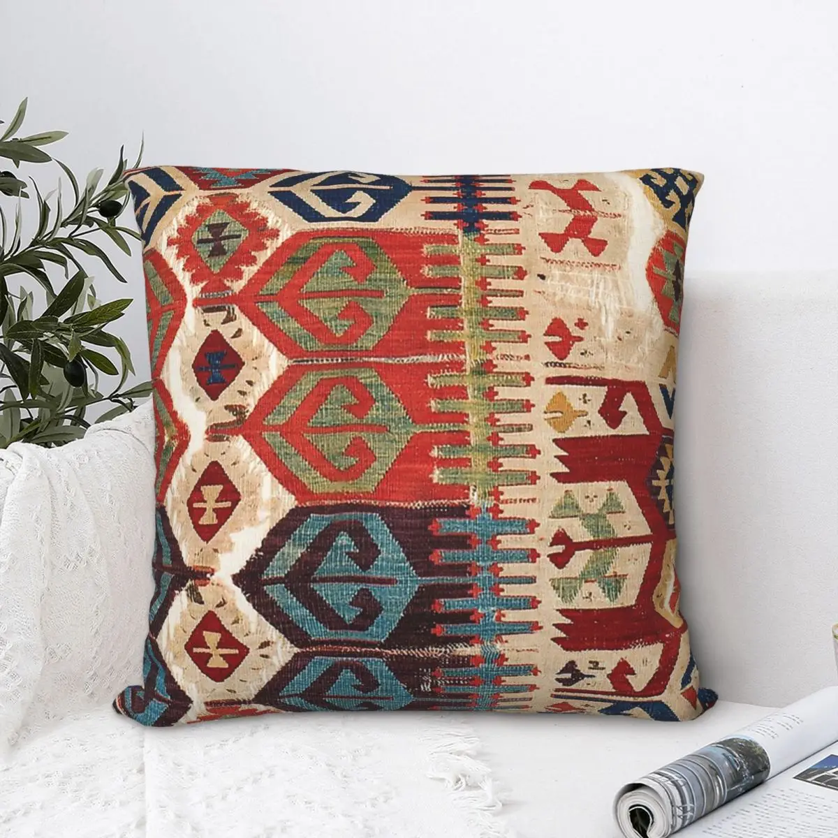 Aksaray Tribal Antique Turkish Kilim Print Throw Pillow Case Navajo Oriental Backpack Cojines Case Soft For Chair Decor