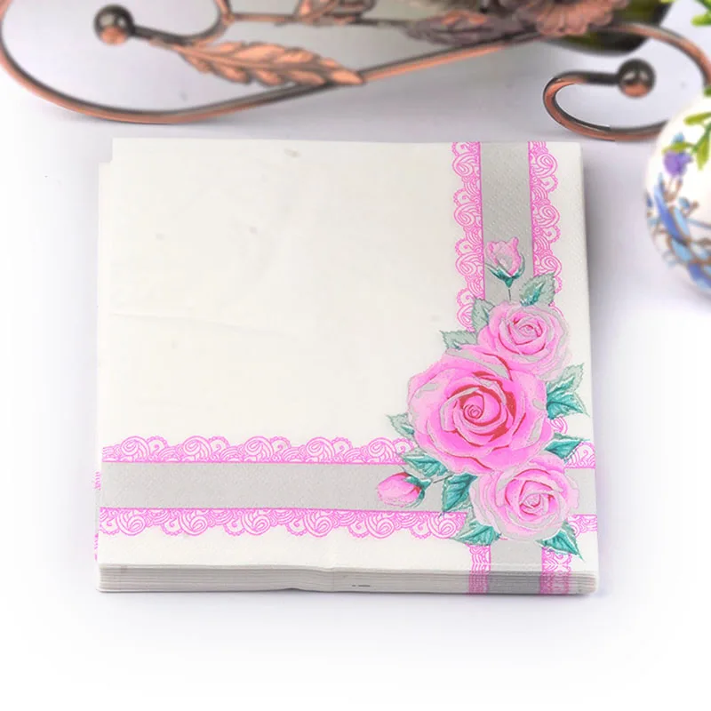 

33*33cm 20pcs/lot Rose Wedding Elegant Servilletas Decoupage Table Paper Napkins Vintage Tissues Party Towels Handkerchief Decor