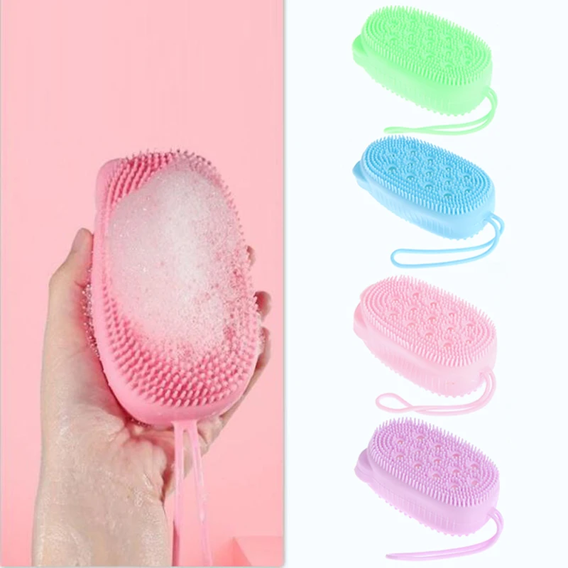 

Fashion Bath Brush With Hook Soft Silicone Showers Cleaning Mud Dirt Remover Massage Back Scrub Showers Bubble Non-toxic Brushes