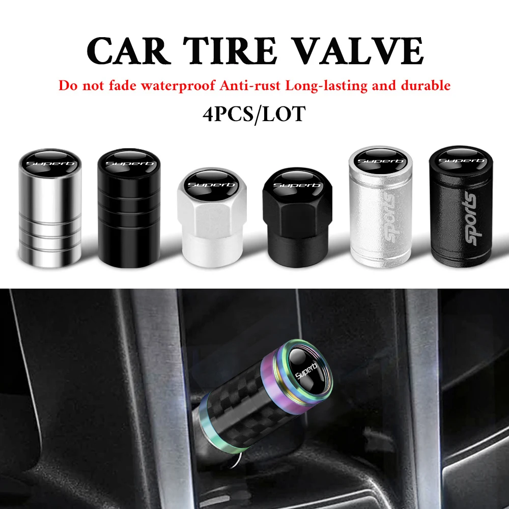 

4PCS Car Styling Metal Wheel Tire Valve Air Stem Caps Dust Cover for SKODA Superb Badge Emblem Auto Modification Accessories