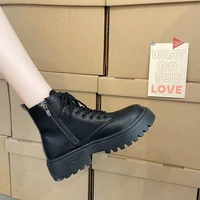 black platform boots women boots winter leather boots lace up ankle boots motorcycle thick heel platform high heels shoes