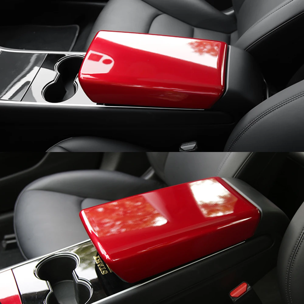 Car Seat Central Console Armrest Box Cover Storage Box Decoration Cover for Tesla Model 3 2017-2022 Matte Carbon Fiber ABS