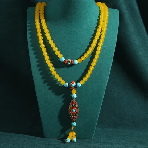 LOVE GREEN LIVE GREEN Винтажное желтое ожерелье из натурального камня