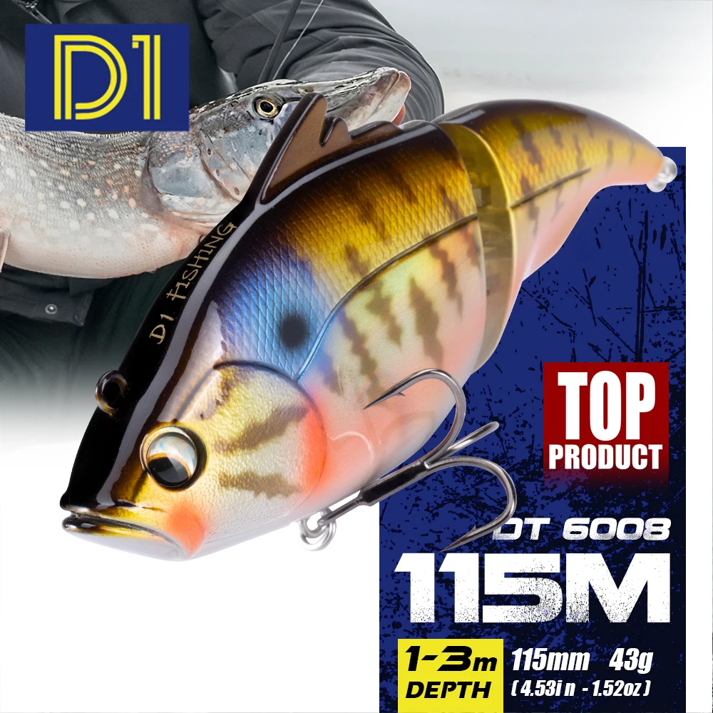 D1 Knotty fish-cebos de natación de acción rodante, 115mm, 43g/44g, se hunden, flotan, Fihsing, 1-3 pies
