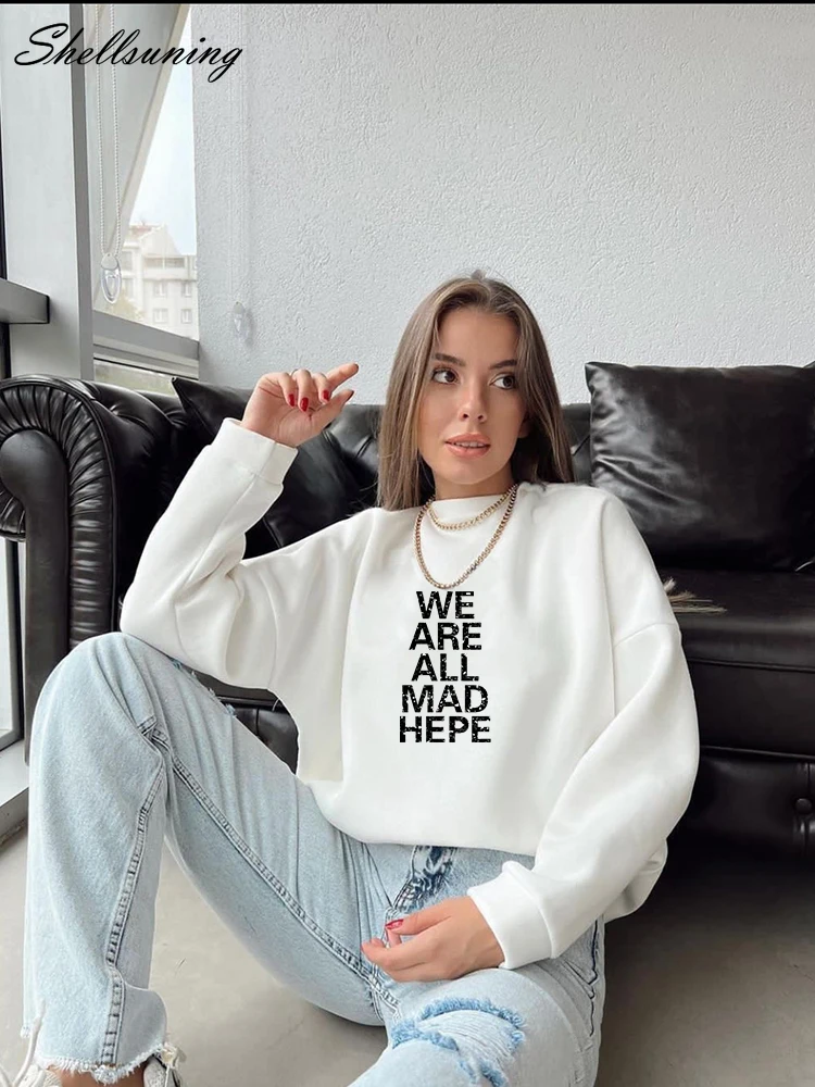 

Черная Женская толстовка ShellSuning с круглым вырезом, в стиле Харадзюку, с буквенным принтом, уличная одежда, Женский пуловер, осенние модные повседневные топы