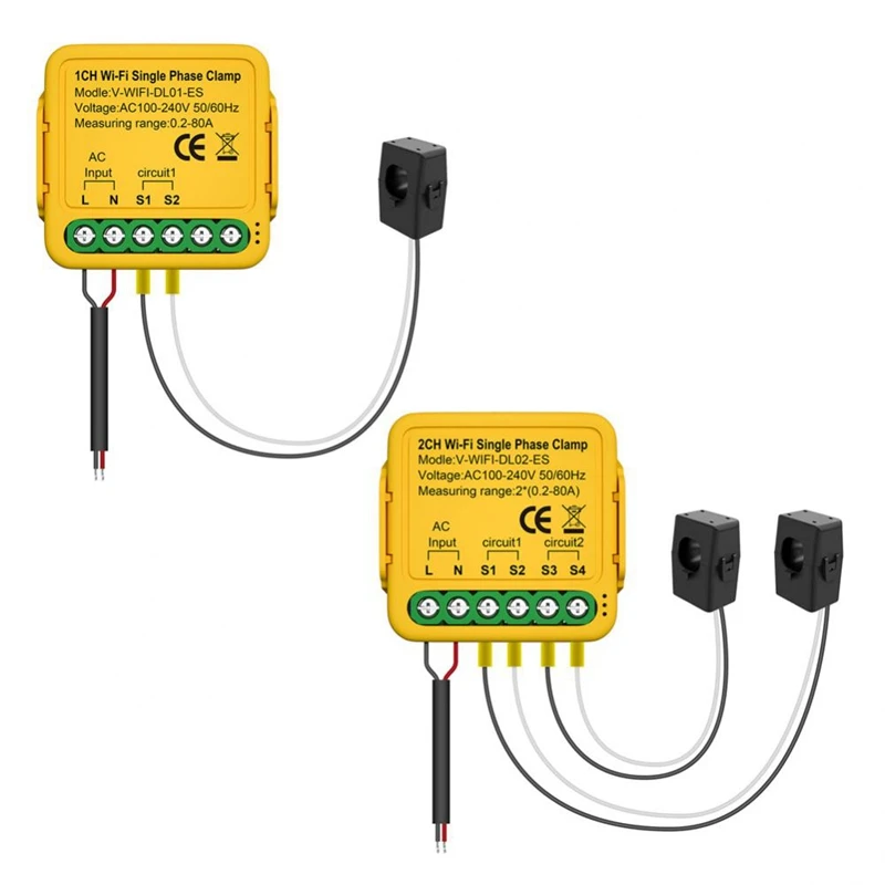 

Tuya Bilateral Wifi Energy Meter 80A CT Kwh Power Electricity Consumption Monitor With Clamp Fit For Alexa Google Home (A)