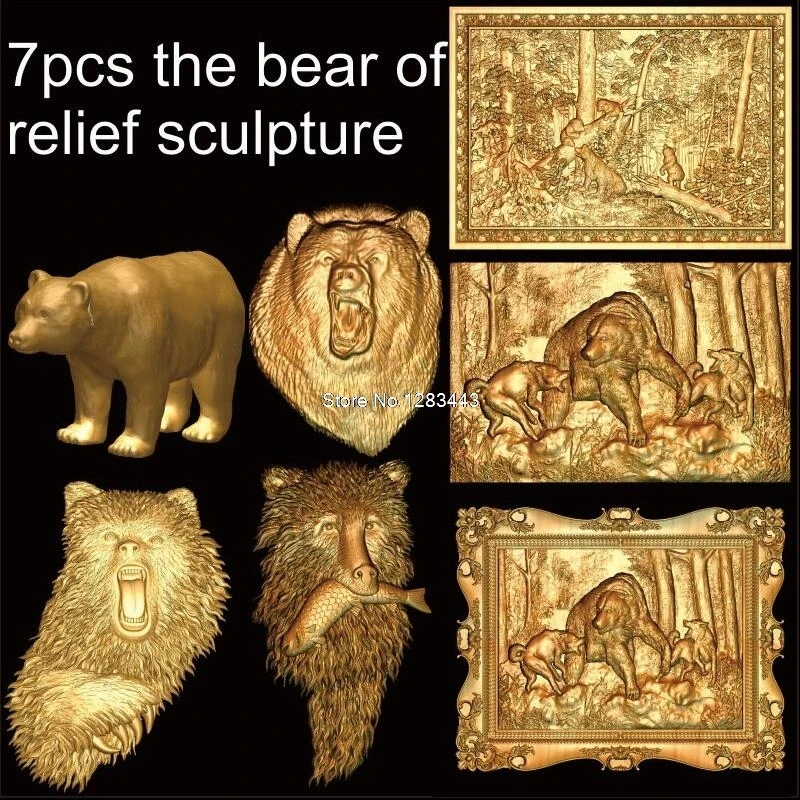 7pcs the bear of relief sculpture 3d model STL relief for cnc STL format 3d Relief Model STL Router 3 axis Engraver ArtCam