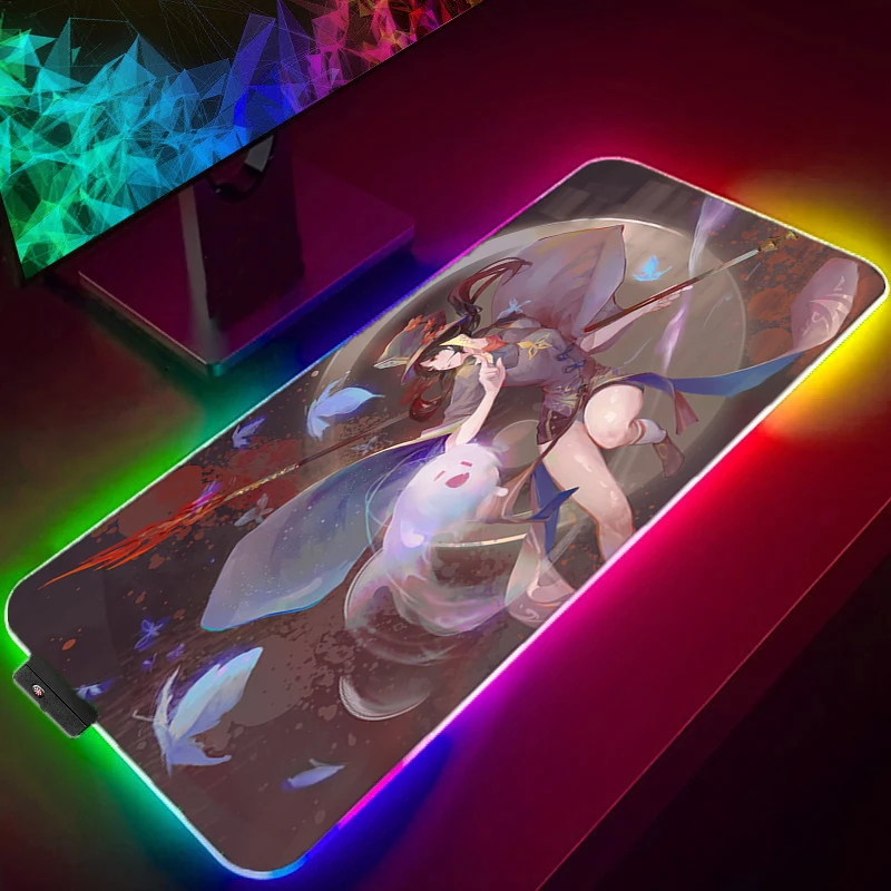 

Genshin Impact LED Light Gaming Mouse Pad RGB Luminescence Mousepad Large Gamer Xxl Desk Mat Pc Accessories 900X400 Kawaii Mice