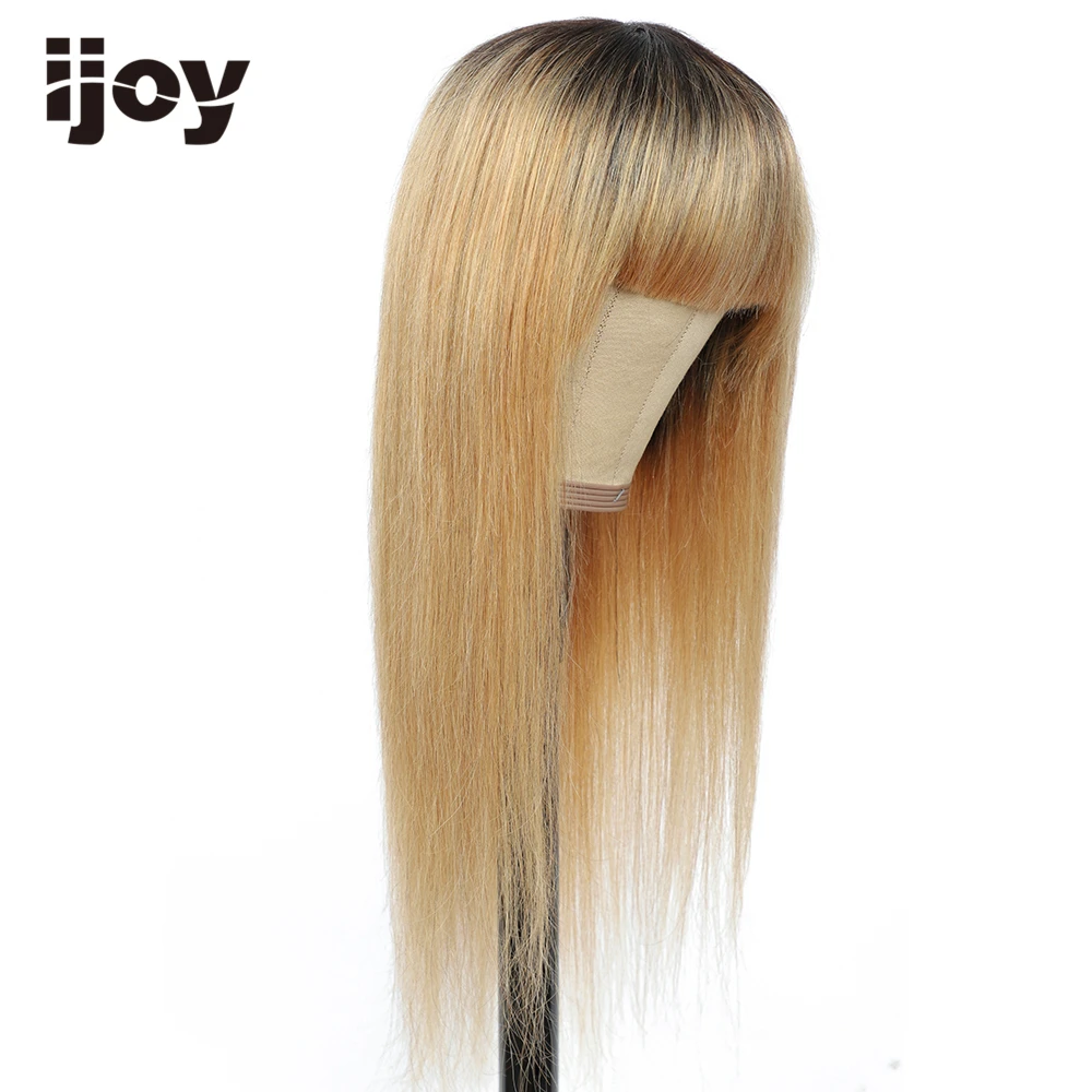 Human Hair Wig With Bangs Straight Hair Colored Ombre Honey Blonde Brazilian Hair Wig Full Machine Wigs For Women Non-Remy IJOY