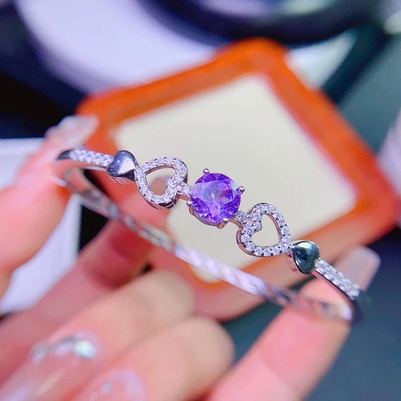 Женский браслет из серебра 925 пробы с натуральным аметистом