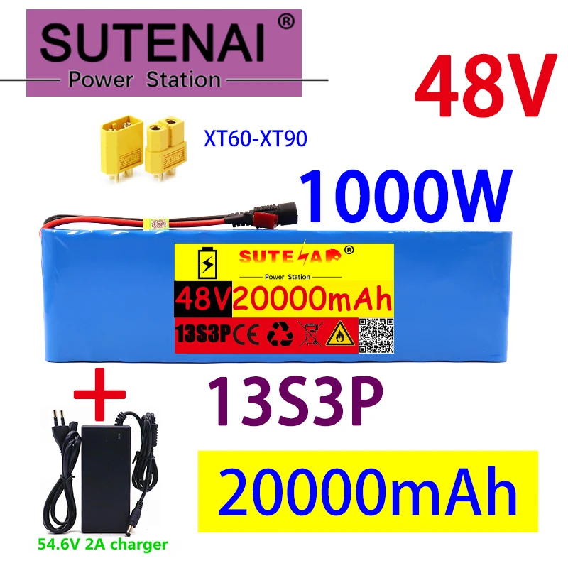 

Литий-ионный аккумулятор 48v20ah 1000W 13s3p 48V для электровелосипеда скутера 54,6 V с зарядным устройством BMS + 54,6 V + резервная батарея