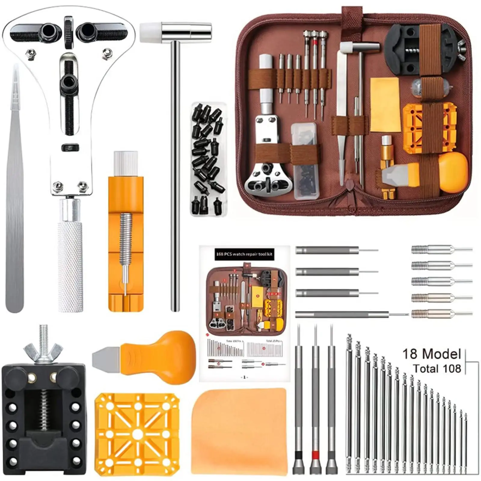 

168 Pieces Watch Repair Tool Kit Multifunctional Portable Tweezers Spring Bar Carrying Case Adjust 5 Extra Pins Link Pin Removal