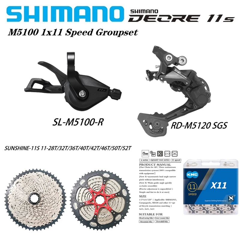 

SHIMANO Deore 11 Speed M5100 Shifter M5120 SGS Rear Derailleur MTB 11S KMC X11 Chain 11v 40/42/46/50/52T Flywheel Group Set