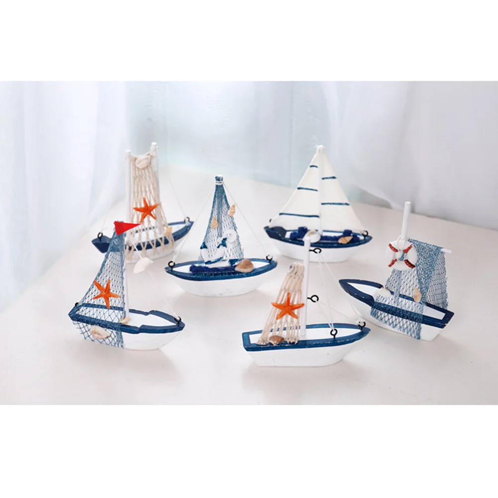 

Sailboat Decoration Decor Nautical Boat Model Sailing Ship Ornament Beach Coastal Mini Wooden Sail Ocean Figurines Wood Statue