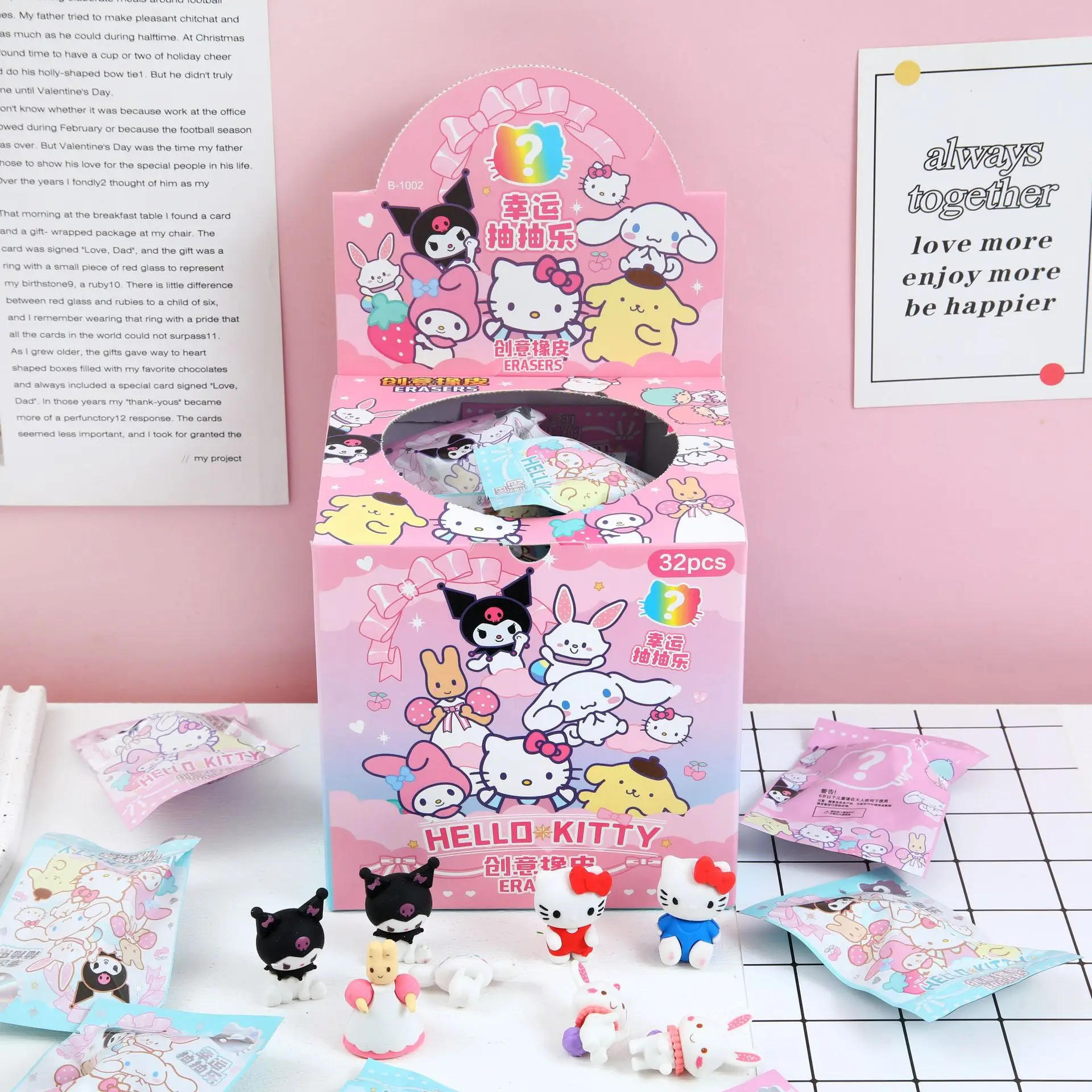 

32pcs/Set Anime Sanrio Diy Cartoon Pencil Eraser Action Figure HelloKitty Kuromi My Melody Student Articles Stationery Kids Gift