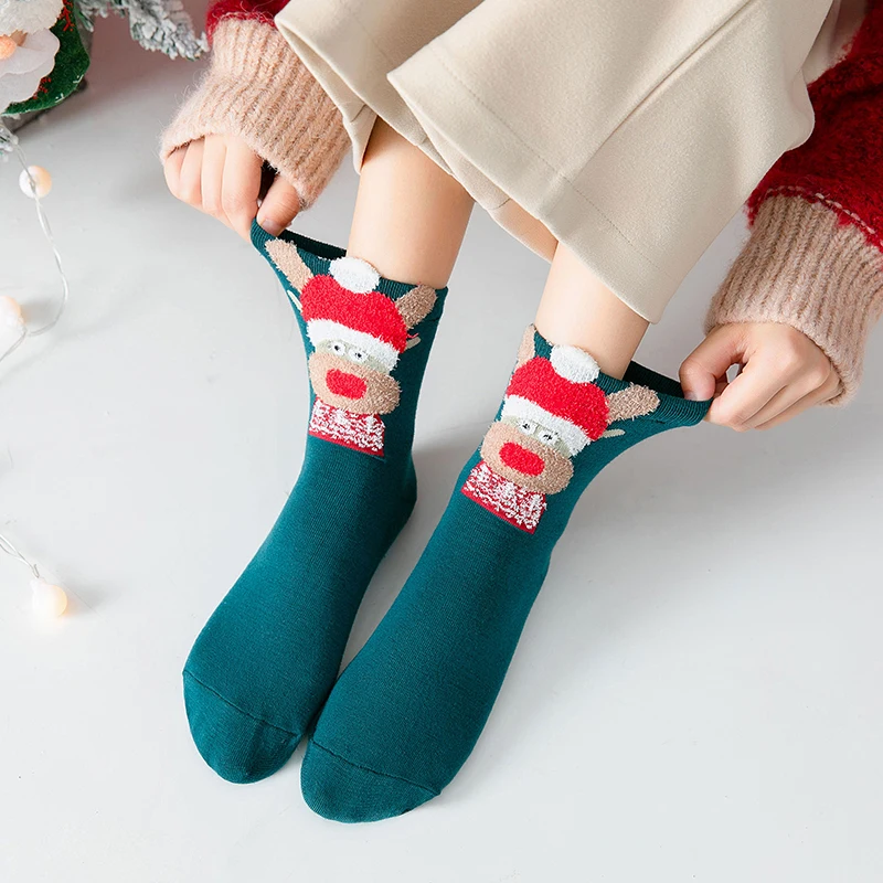 

Cure Printing Christmas Women Socks Cotton Sock Soft High Quality Skin-friendly Sleeping Winter Warm Female Socks 2022 BANNIROU