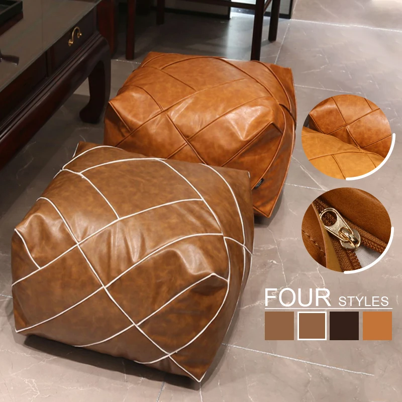 Moroccan PU Leather Pouf Ottoman Square Futon Footstool Home