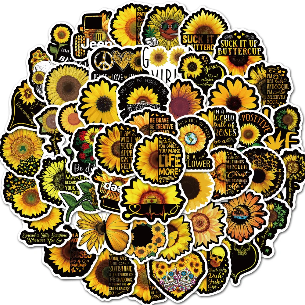 

10/30/50Pcs Motivational Phrases Sunflower Stickers Aesthetic Graffiti Decal Toy DIY Notebook Phone Laptop Scrapbook Car Sticker