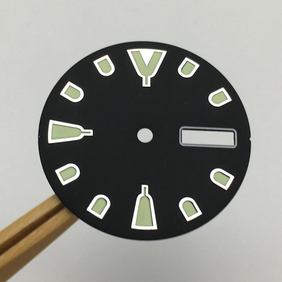 Modified 28.5mm Black Dial Replacement Precision Green Luminous Lettering Dial Fit For NH36A Movement BA8