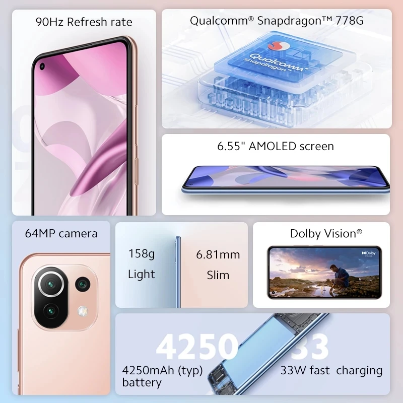 Global Version Xiaomi 11 Lite 5G NE Smartphone 128GB /256GB Snapdragon 778G Octa Core 64MP Camera 90Hz Display Mi 11 Lite 5G NE