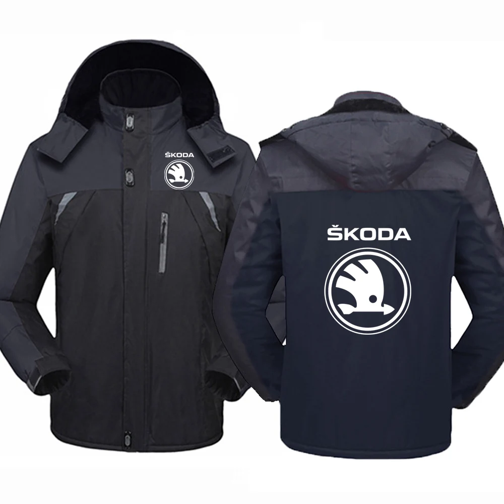 

202 New Men's Mountaineering Skoda Car Logo Winter Hooded Sweater Printing Padded Fashion Thicken Solid Zipper Jacket Coats