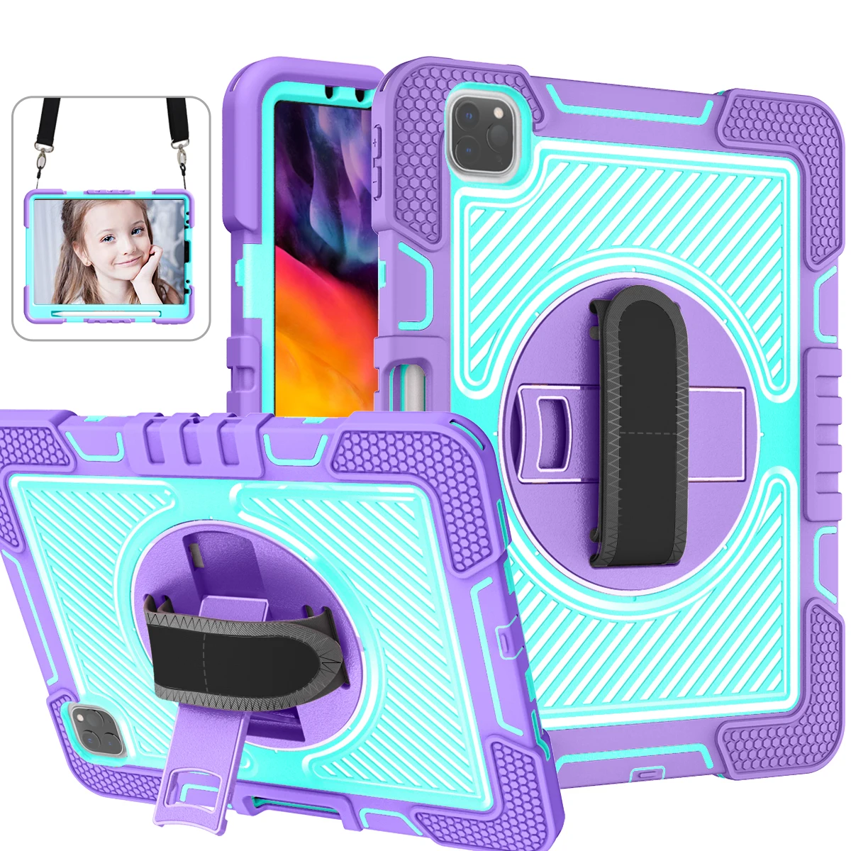 Case For iPad 10 10th Generation Pro 11 Air4 air5 mini4 5 6 Tablet Hand Shoulder Strap Cover Shockproof Kickstand Kids Funda