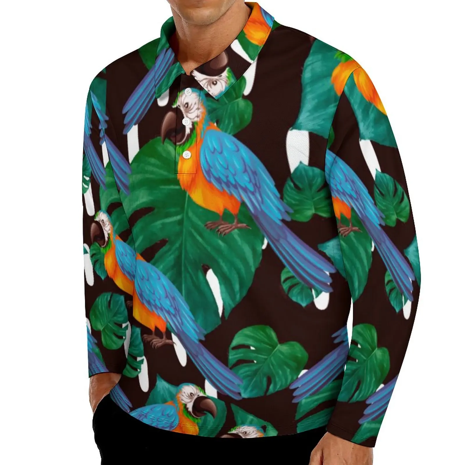 

Рубашка-поло мужская оверсайз с длинным рукавом и отложным воротником