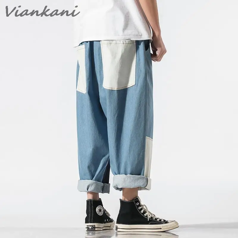 Vintage Streetwear Mens Jeans Pants Ankle-Length Japanese Casual Jeans Men 2022 New Fashion Jogging Pants Male Large Size