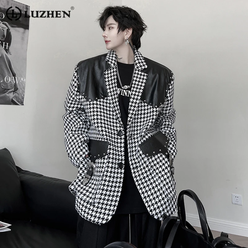 

Роскошные блейзеры LUZHEN в Корейском стиле, модная мужская нишевая дизайнерская блейзер с заклепками, сращенная куртка из искусственной кожи, осень 549051