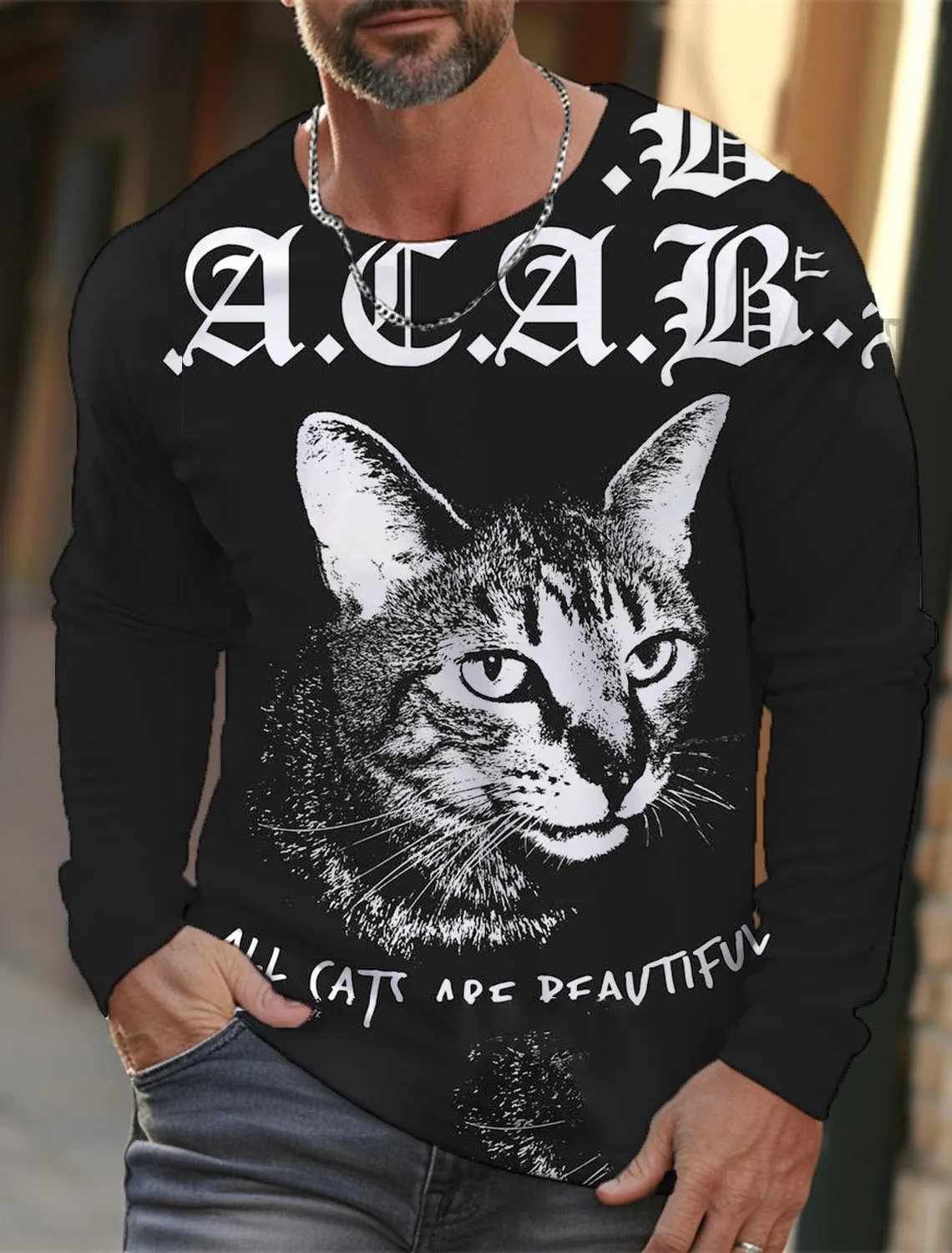 

Daily men's long sleeve 3d cat Print T-shirt men's clothing anime T-shirt...