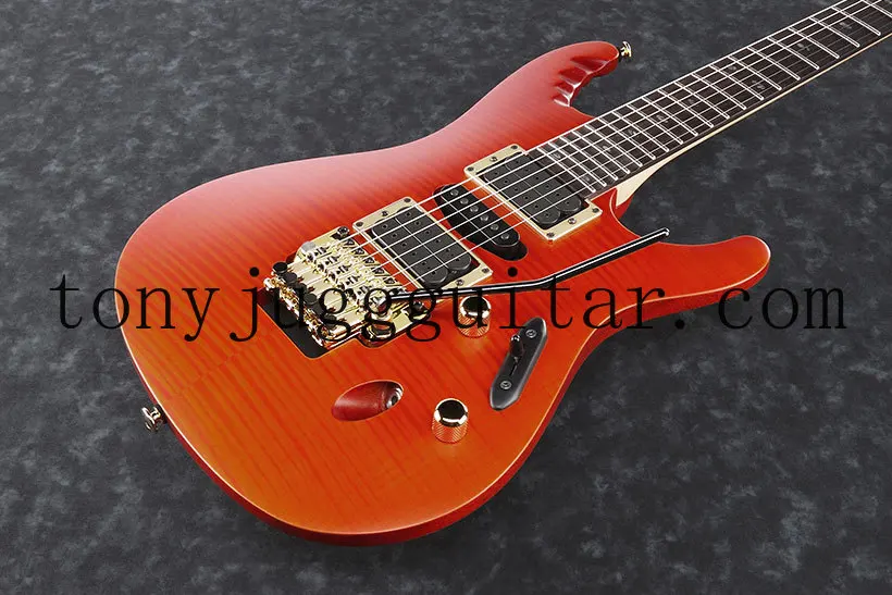 

Super Thin Herman Li EGEN8 Flame Maple Top Dragon Blood Orange Electric Guitar Floyd Rose Tremolo Bridge, Abalone Oval Inlay,HSH