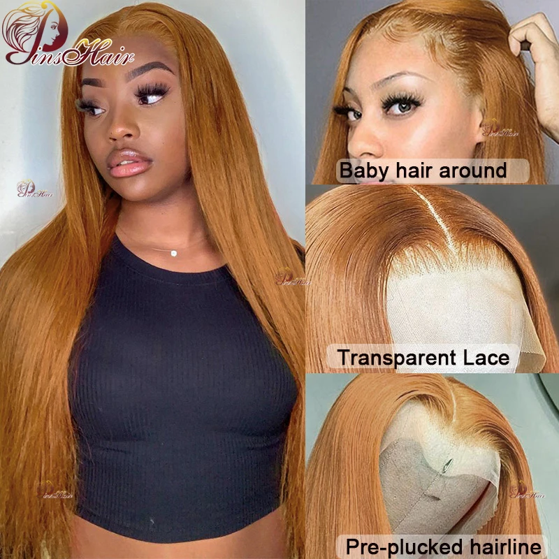 Ginger Brown Lace Front Wig Human Hair For Women 13x4 Lace Frontal Wigs Pre-Plucked Peruvian Honey Blonde Straight Human Hair