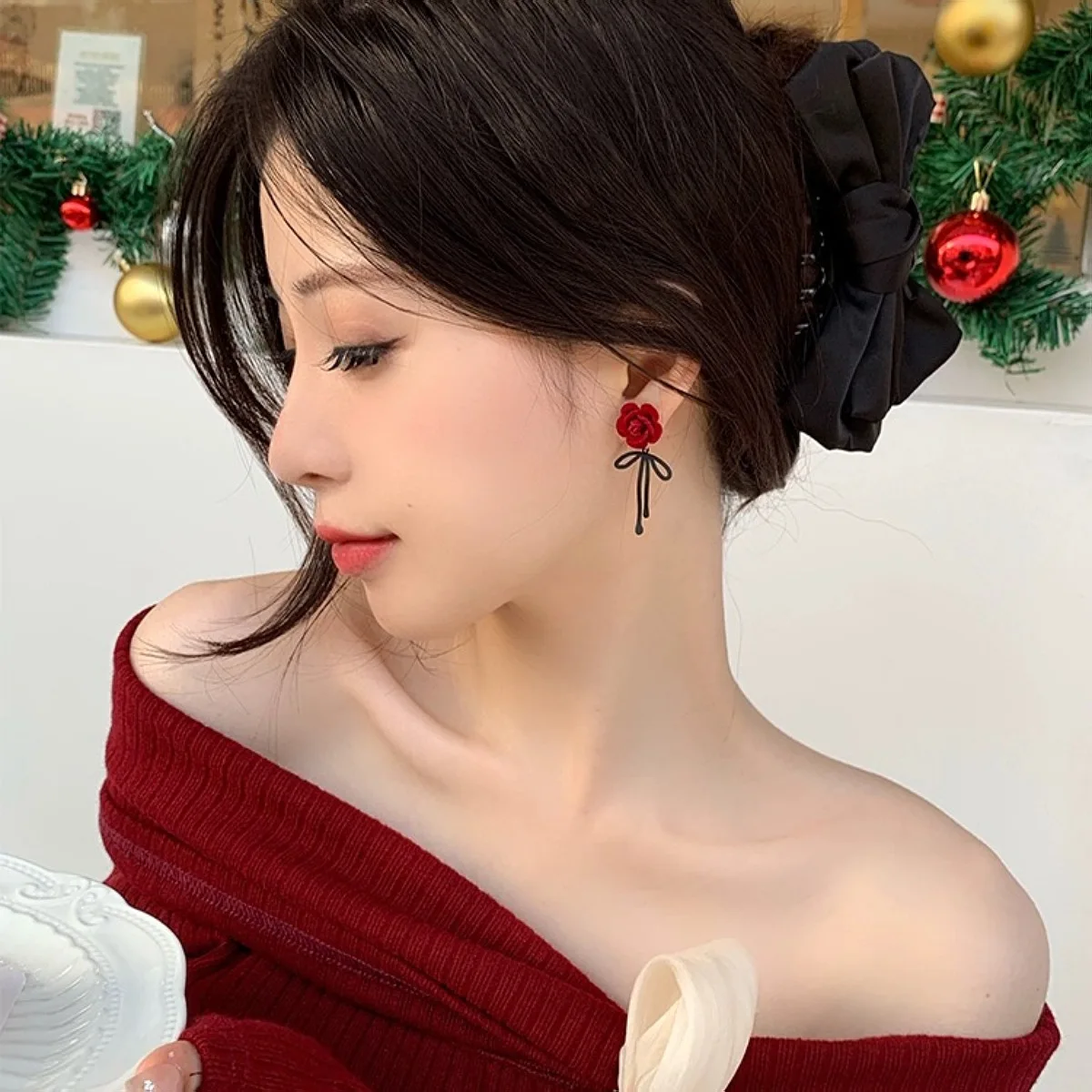 KADRUFI винтажные винно-красные плюшевые серьги с розами для женщин корейские