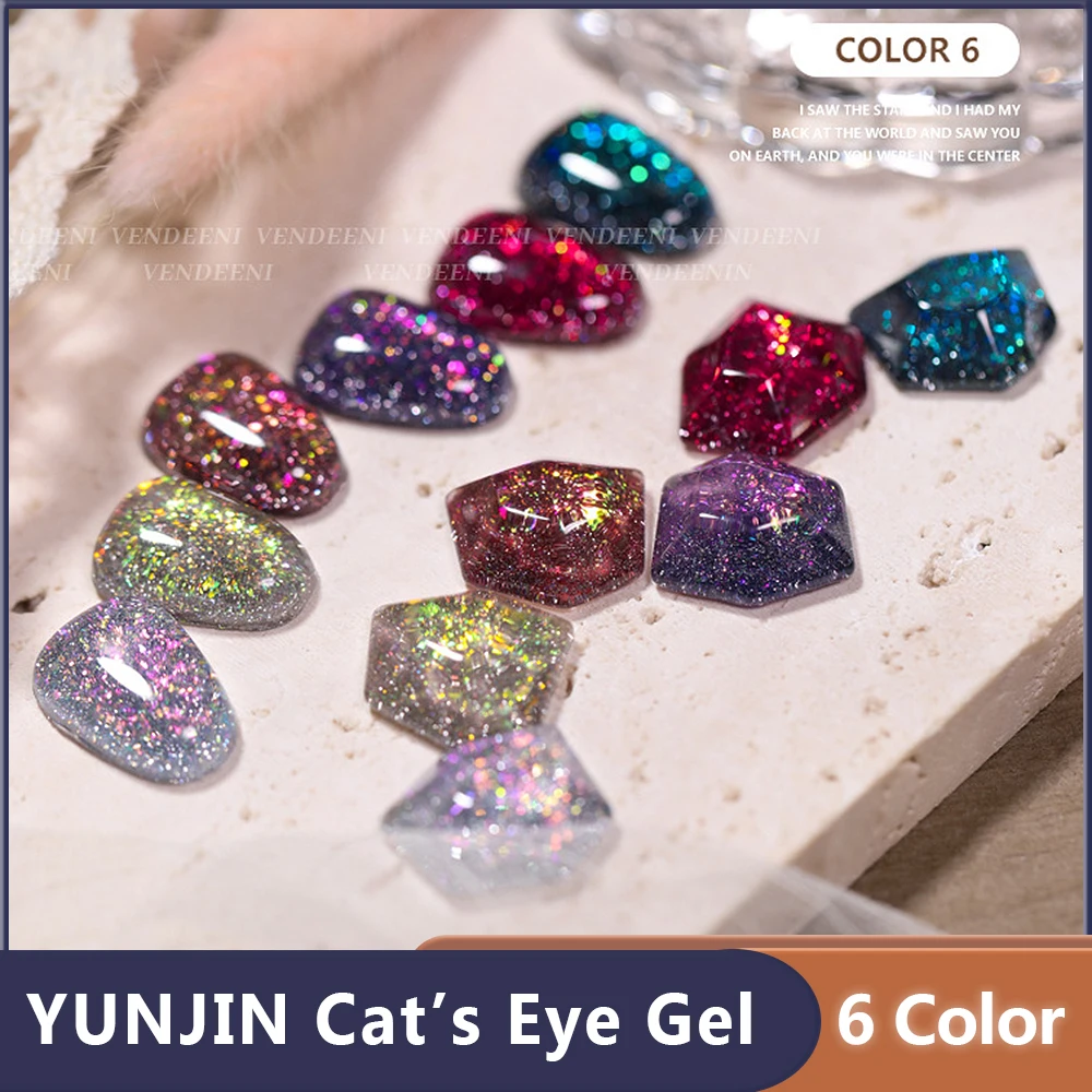 6 Color Cat Eye Gel Nail Polish Yun Jin Colorful Broken Diamond  Laser Burst Flash Nail Gel Nails Glitter Effect For Nail Art
