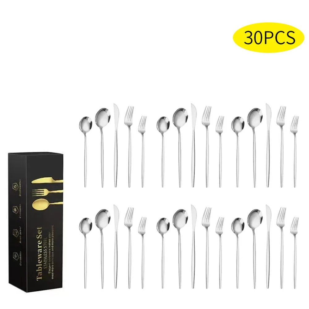 

Cutlery Set 30 Pcs Stainless Steel Cutlery Set Black Dinner Home Spoon Fork Knife Kitchen Dessert Fork Dinnerware