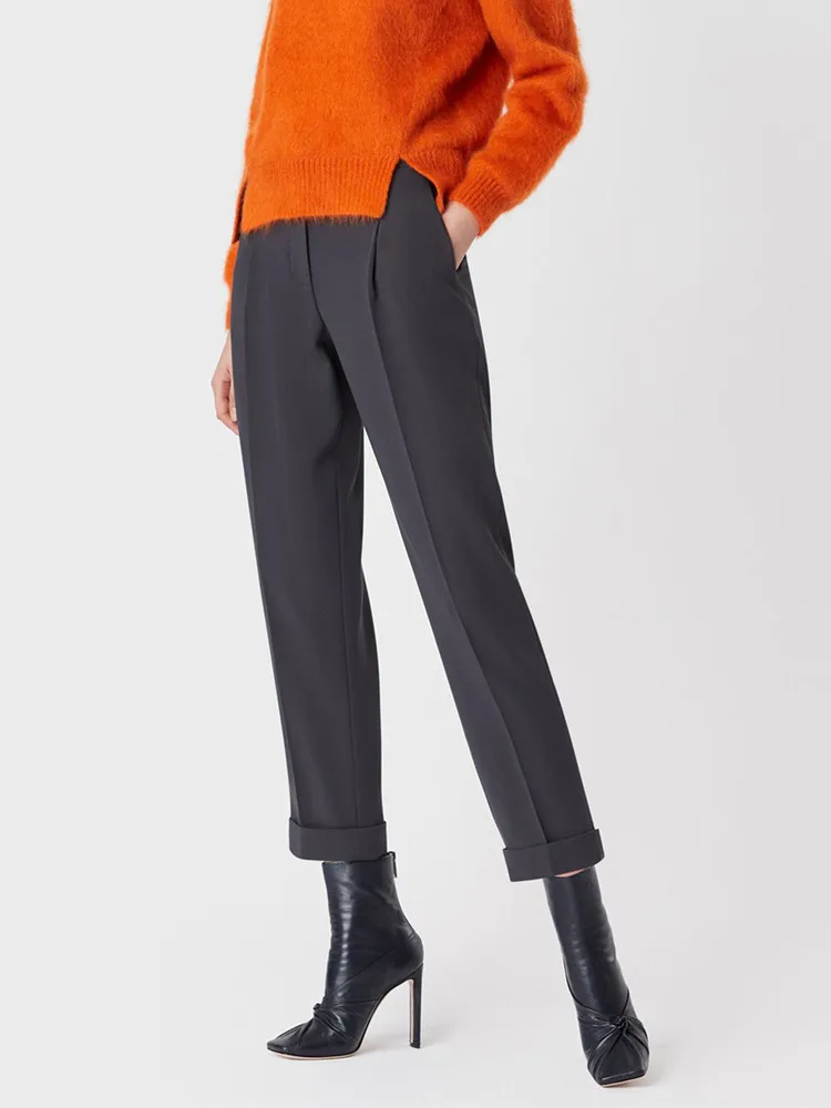 Women Wool Blends Suit Pants Fall 2022 Office Lady Straight Solid Color High Waist Long Trousers