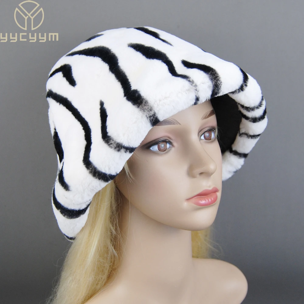 Зимние новые русские уличные меховые черно-белые шапки-бомберы роскошные