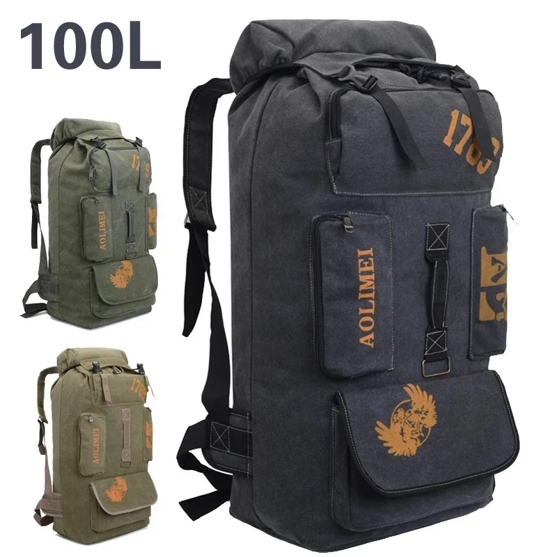 

100L Oversized Capacity Hiking Backpack Outdoor Climb Travel Camping Hunting Trekking Military Tactical Canvas Fishing Gear Bag