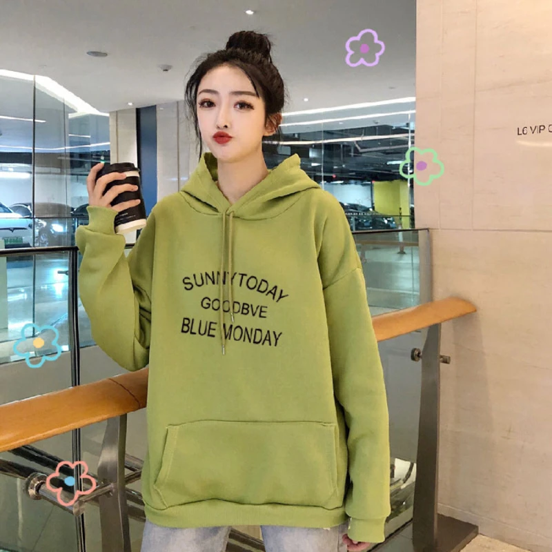 

Женский Повседневный пуловер с буквенным принтом и капюшоном, повседневные свободные топы с длинными рукавами, одежда для костюма