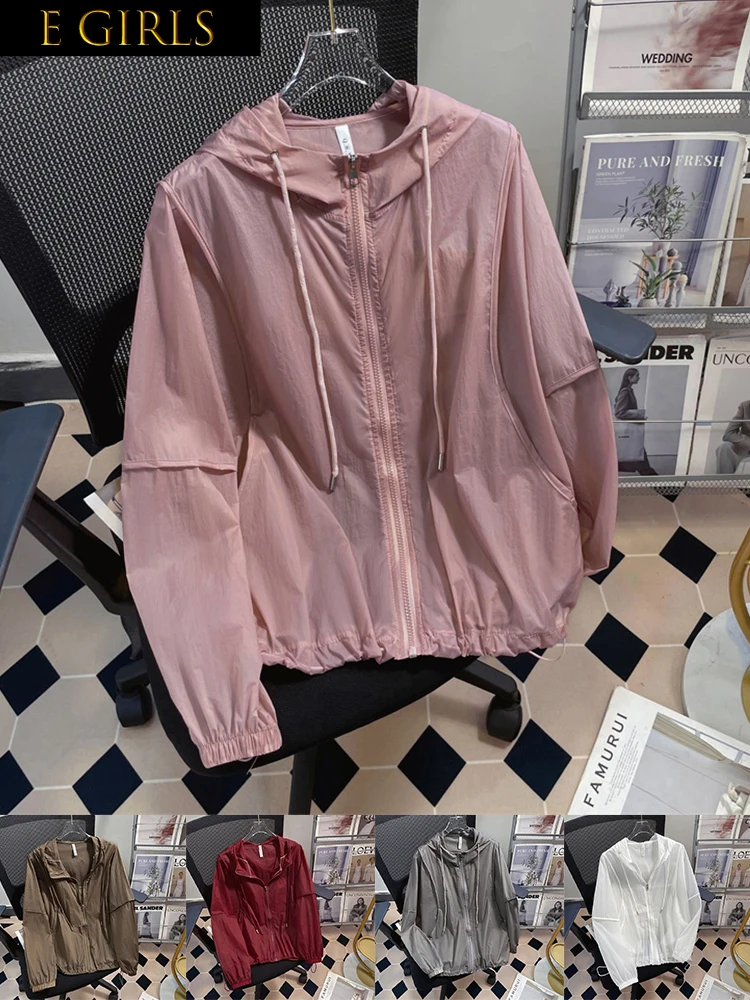 

F GIRLS Solid Hooded Sunscreen Thin Jacket Women 2023 Summer Casual Simple Loose UV Sun Protection Clothing Coats Female Beach S