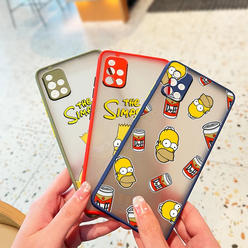 

Cute Cartoon The Simpsons For Samsung Note 20 Ultra 10 Lite 9 8 M62 M52 M51 M32 J8 J7 J6 J5 Plus Frosted Translucent Phone Case