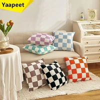 design plaid velvet cushion cover 45x45cm decorative checkerboard pillow cover home decor pillowcase chessboard cushion covers