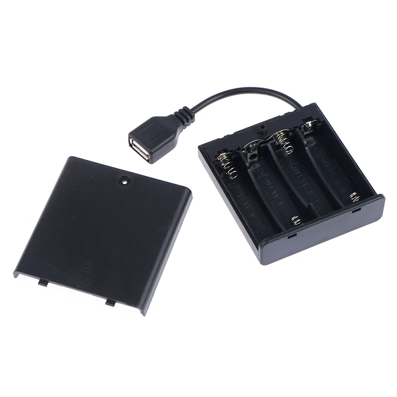 

1PC High Quality Black ABS Material 4 X AA 5V Battery Case LED Light USB Mini Power Supply For Building Block Use