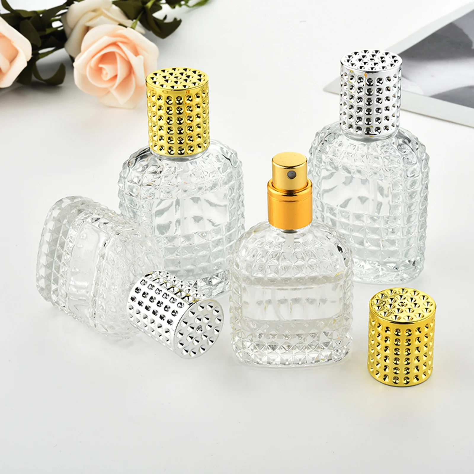

30/50ml Thick Clear Frosted Glass Fine Mist Spray Bottle Luxury Perfume Refillable Bottle Portable Empty Cosmetic Vials Atomizer