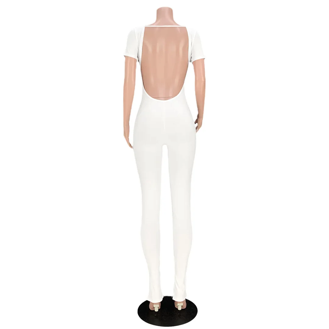 Casual Women Jumpsuit Backless Slim Bodycon Solid Color Jumpsuit Streetwear Playsuit Long Romper Women Jumpsuit Overalls