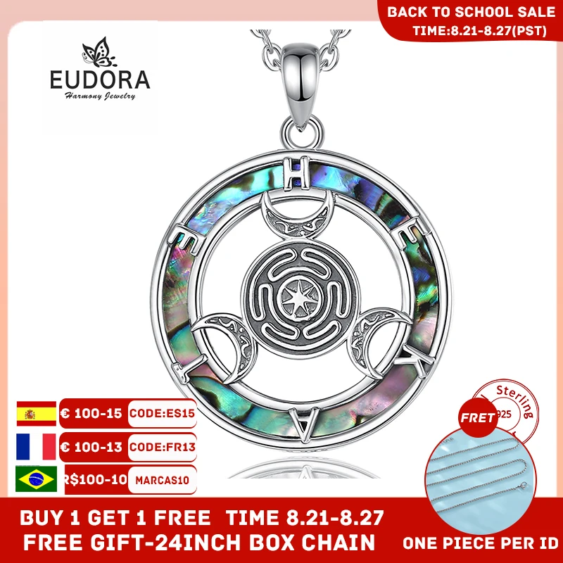 

Eudora 925 Sterling Silver Hecate Wheel Necklace Natural Abalone Triple Moon Goddess Amulet Pendant Witch Jewelry for Women Man
