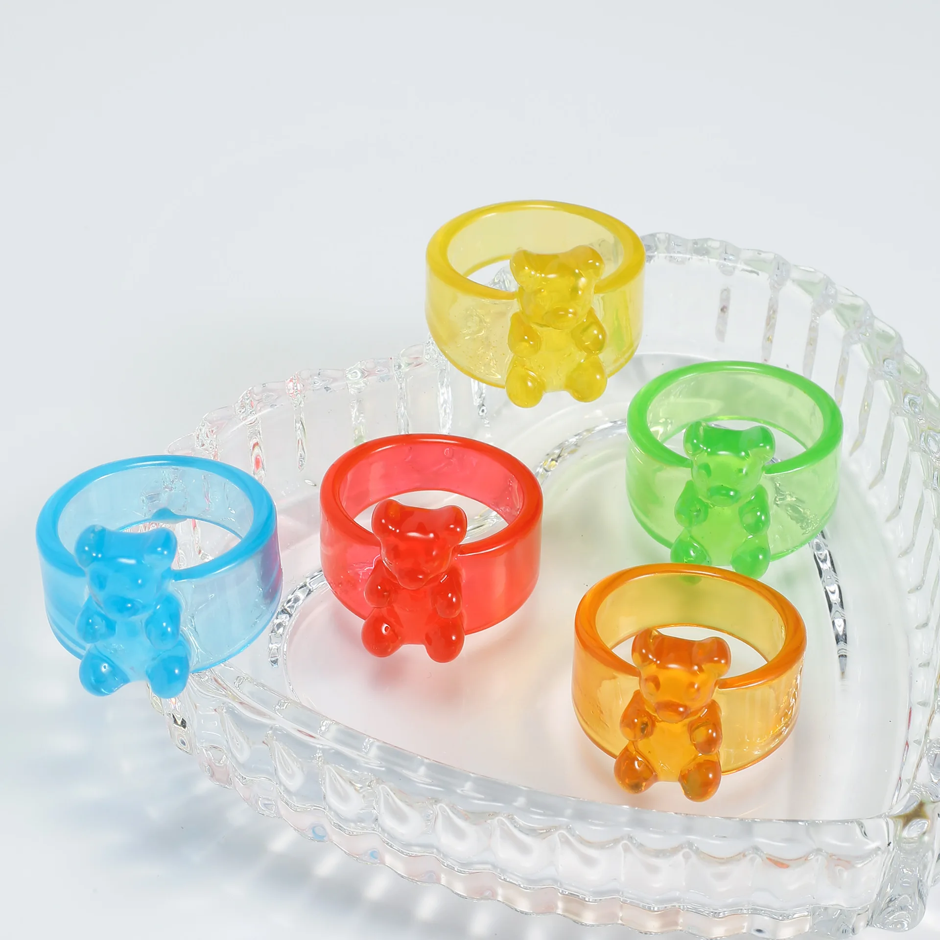 New Ring Rings for Women Girls Summer Cartoon Bear Resin Transparent Charm Fashion Korean Jewelry Party Accessories 2022 Gifts |