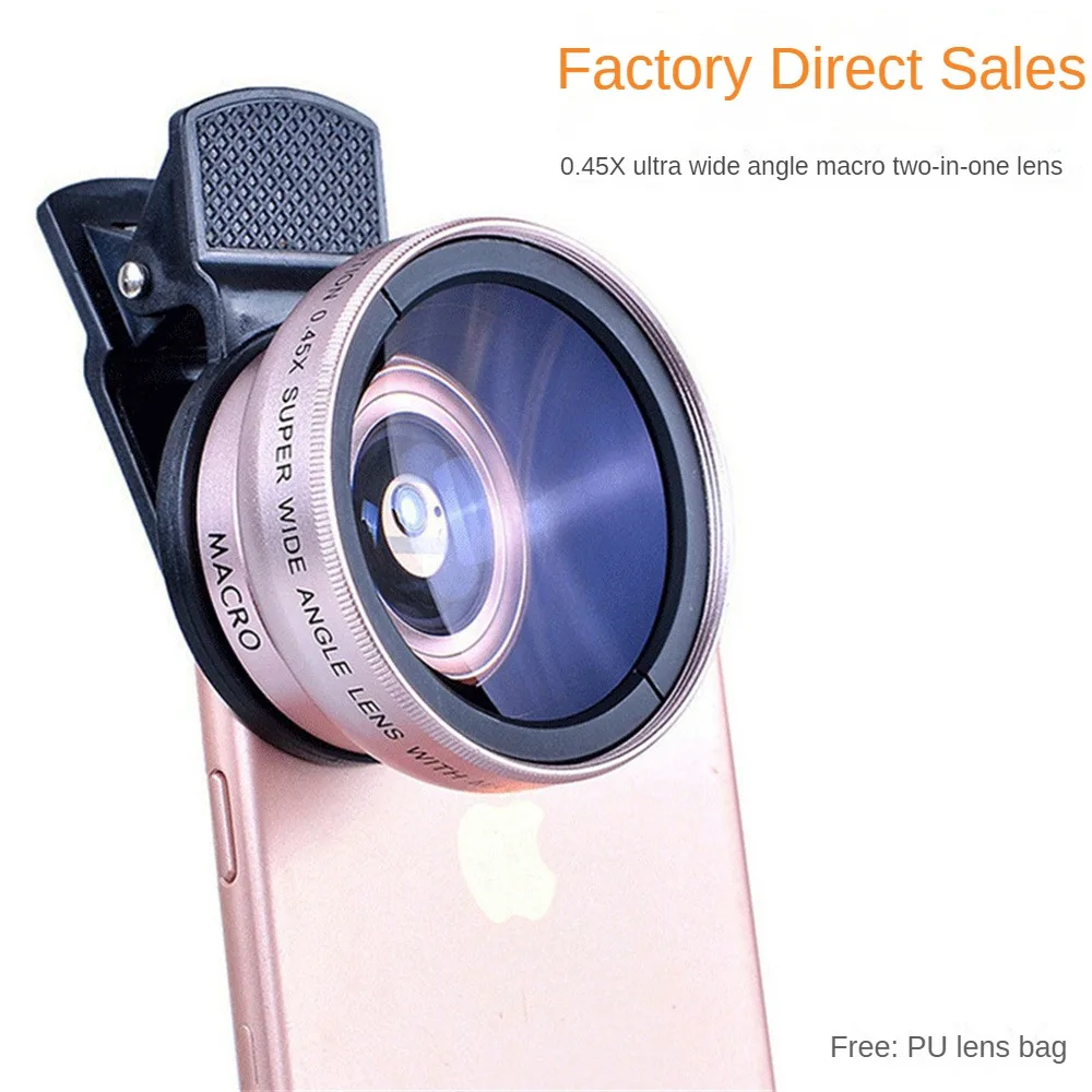 

2 In 1 Lens Fisheye Wide Angle Universal Phone Lens Clip Professional 0.45x 49uv 37mm Mobile Phone External Lens Lens Wide-angle