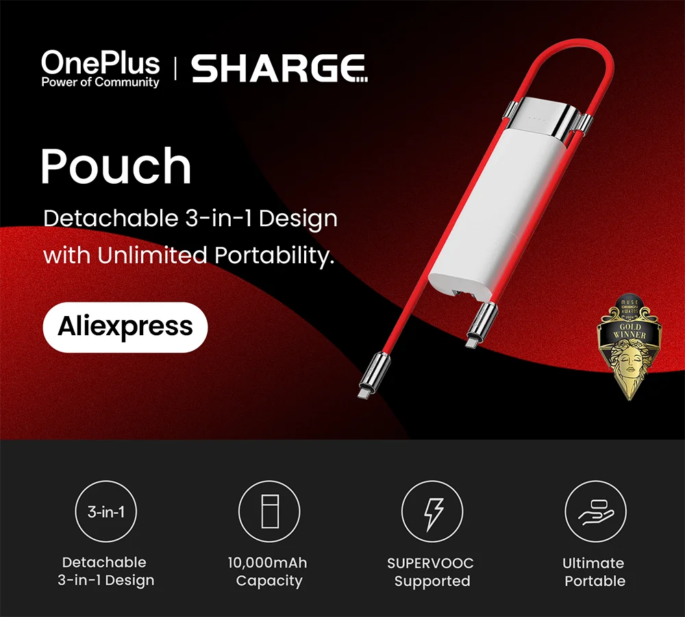 SHARGE Oneplus Pouch Power Bank Портативное зарядное устройство 3-в-1 OPPO SUPERVOOC 55 Вт PD 40 Быстрая
