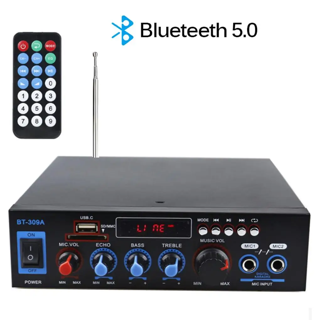 

Компактный Bluetooth усилитель мощности портативный динамик с двумя микрофонными интерфейсами
